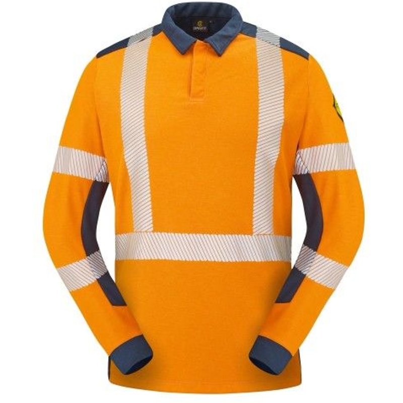 Polo haute visibilité multirisques LAPILLI orange fluo / bleu marine - taille XXL CEPOVETT SAFETY