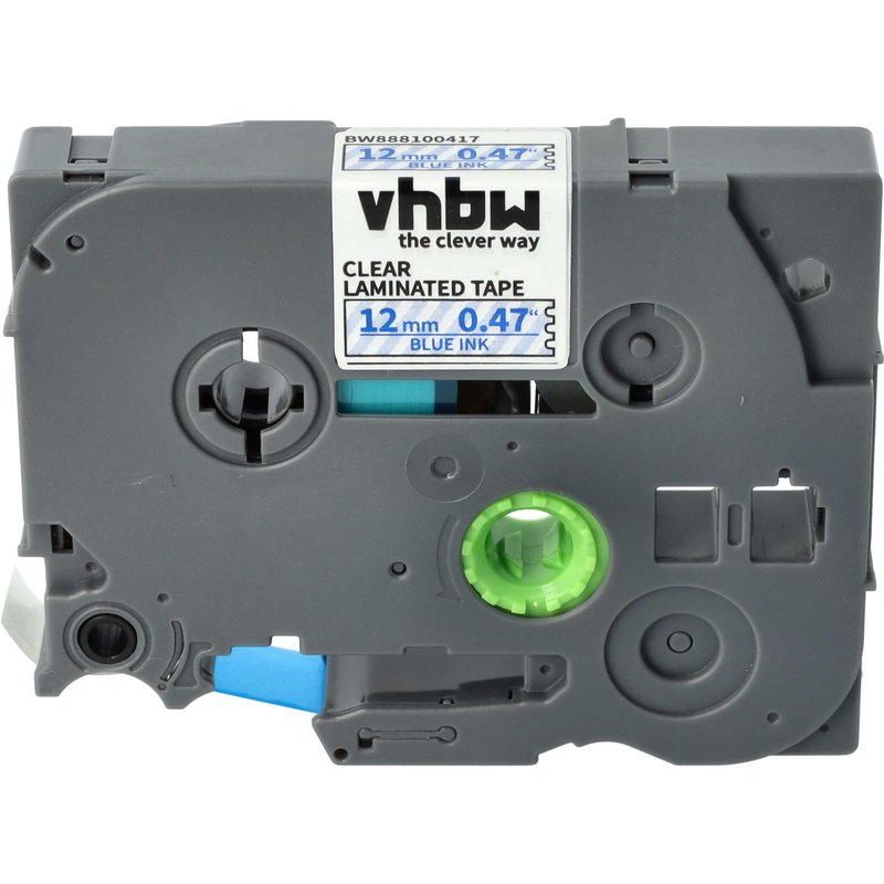 vhbw Ruban compatible avec Brother PT H500LI, H500, H300LI, H75, H75S imprimante d'étiquettes 8m x 12mm Bleu sur Transparent, laminée