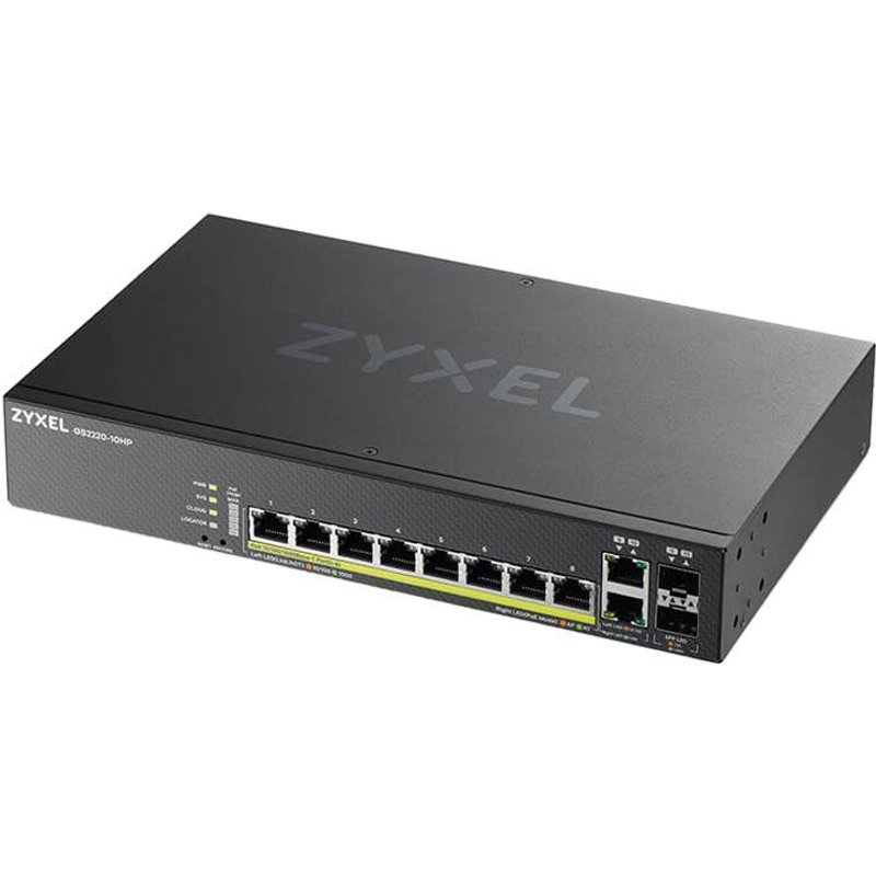 Zyxel GS2220-10HP - Commutateur - Géré - 8 x 10/100/1000 (PoE+) + 2 x SFP Gigabit combiné - Montable sur rack, fixation murale - PoE+ (180 W)