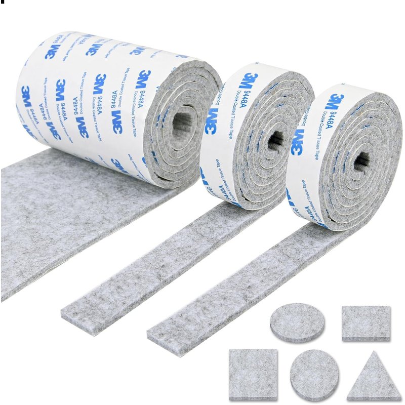 Feutrine Autocollante, 3 Rouleaux Patins En Feutre Auto-Adhésifs Antiderapant Feutre Adhesive Découpe Libre Toute Taille Protège Vos Meubles Et Plancher En Bois Blanc 120cm*10cm +120cm*2cm*2