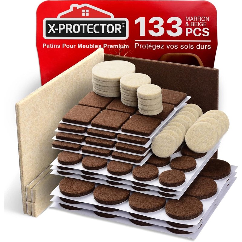 133 Pcs Patins En Feutre Auto-Adhésifs - Patins Pour Meubles Marron Et Beige - Patin Meuble - Patin Feutre Autocollant - Patins Glisseurs Pour Meubles - Protégez Vos Sols!