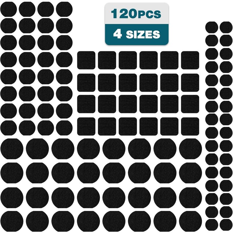 Patins Pour Meubles 120 Pièces, Auto-Adhésifs Patin Feutre Tampon Meuble, 3mm D'épaisseur Patins Pour Meubles Pour Pieds De Meubles, Anti-Rayures Réduit Le Bruit - Noir