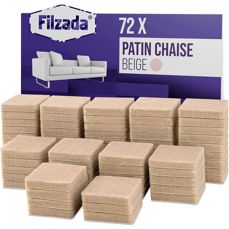 72x Patins En Feutre Auto-Adhésifs - Carré 25 X 25 Mm - Beige - Patins Pour Meubles Professionnels En Feutre Avec Adhésif Idéal