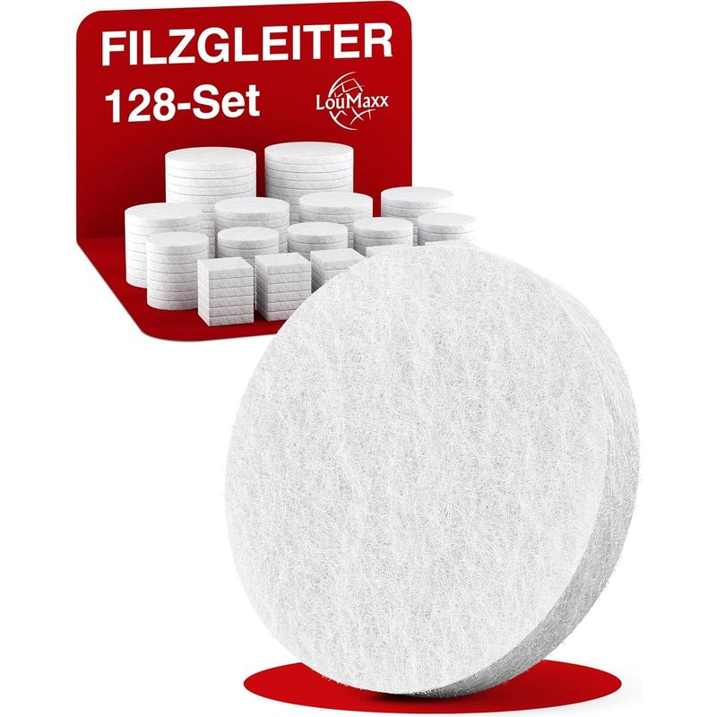 Lot de 128 patins en feutre autocollants blancs (ronds et rectangulaires) - Patins en feutre pour chaises - Patins de meubles de 3 mm d'épaisseur et haute adhérence - Protection en feutre pour