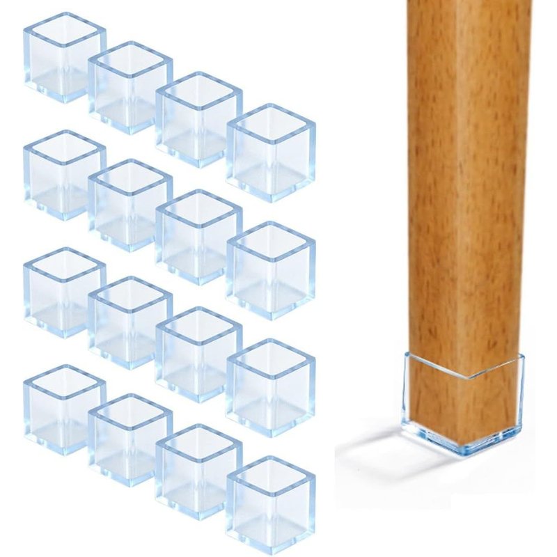 Lot de 16 Protections de Sol Carrées en Silicone pour Pieds de Chaise, 20 x 20 mm Protection Pied de Chaise Carré, Protege Pied de Table