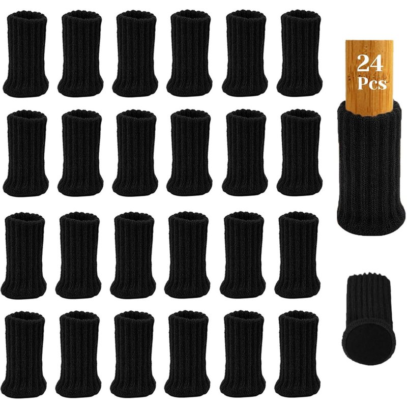 24pcs Chaussettes De Chaise Mobilier En Feutre, Table Couvre Meuble Couvertures Casquettes Pieds Tampons Plancher Protège - Évitez Les Rayures Et Le Bruit (Noir)