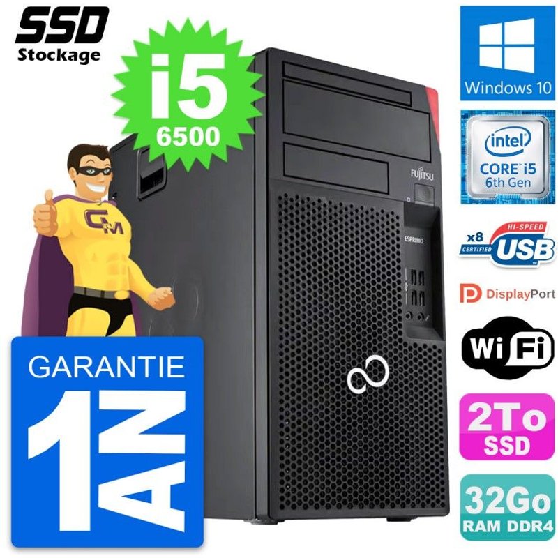 PC Tour Fujitsu Esprimo P557 MT Intel i5-6500 RAM 32Go SSD 2To Windows 10 Wifi