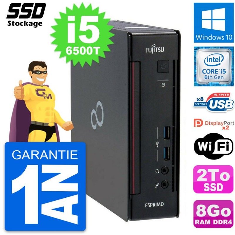 Mini PC Fujitsu Esprimo Q956 Intel Core i5-6500T RAM 8Go SSD 2To Windows 10 Wifi