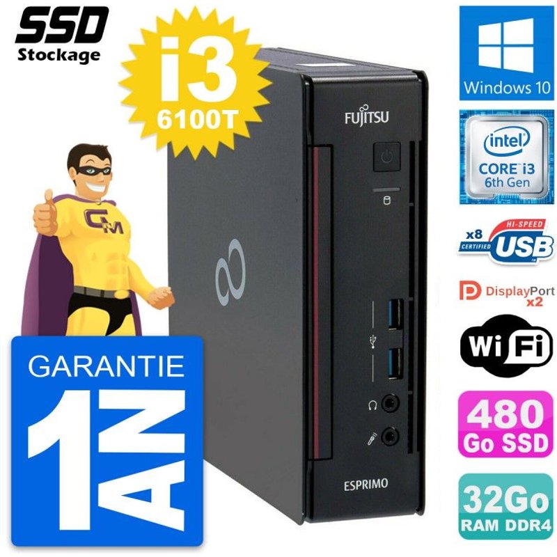 Mini PC Fujitsu Esprimo Q956 Intel i3-6100T RAM 32Go SSD 480Go Windows 10 Wifi