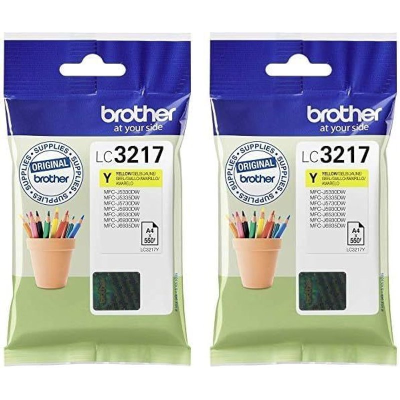 Lc3217Y Cartouches D'Encre D'Origine Compatible Avec Imprimantes Jet D'Encre Business Smart Mfc-J5Xxxdw/Mfc-J6Xxxdw Jaune, Taille Unique (Lot De 2)