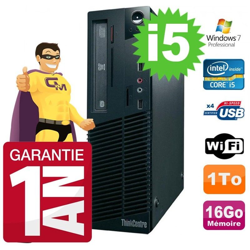 PC Lenovo Thinkcentre M71e SFF Core I5-2400 16Go 1To Graveur WIFI Windows 7 Pro