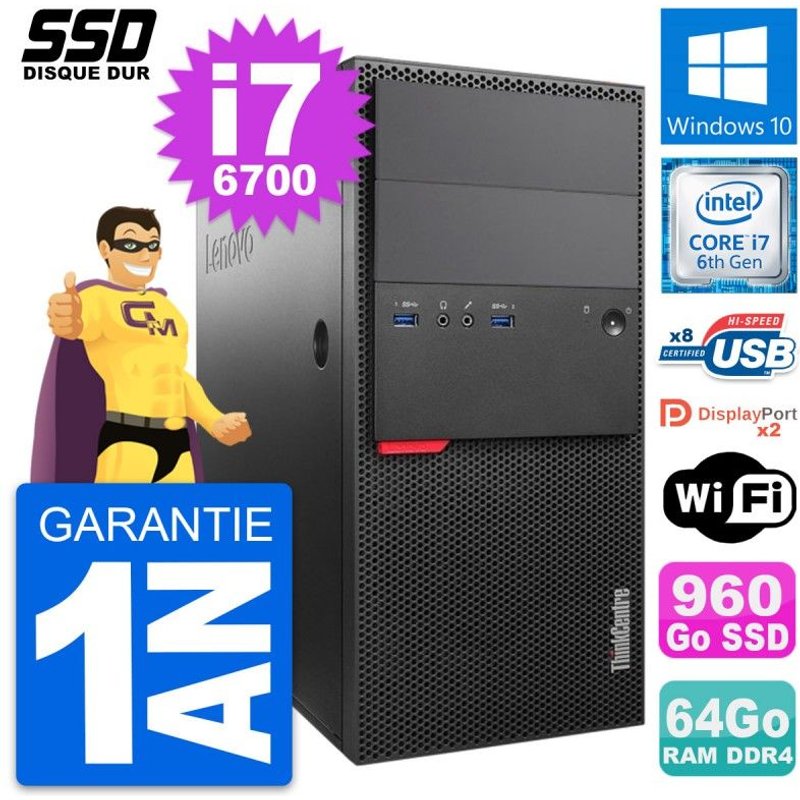 PC Tour Lenovo ThinkCentre M800 Intel i7-6700 RAM 64Go SSD 960Go Windows 10 Wifi