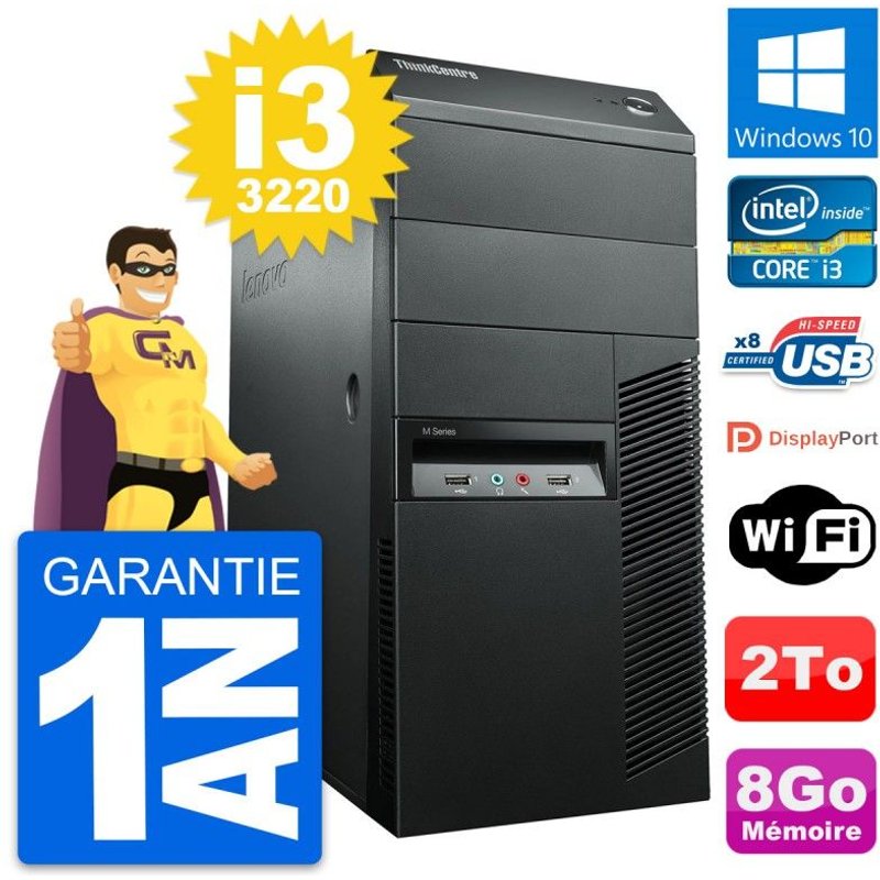 PC Tour Lenovo ThinkCentre M92p Intel i3-3220 RAM 8Go Disque 2To Windows 10 Wifi
