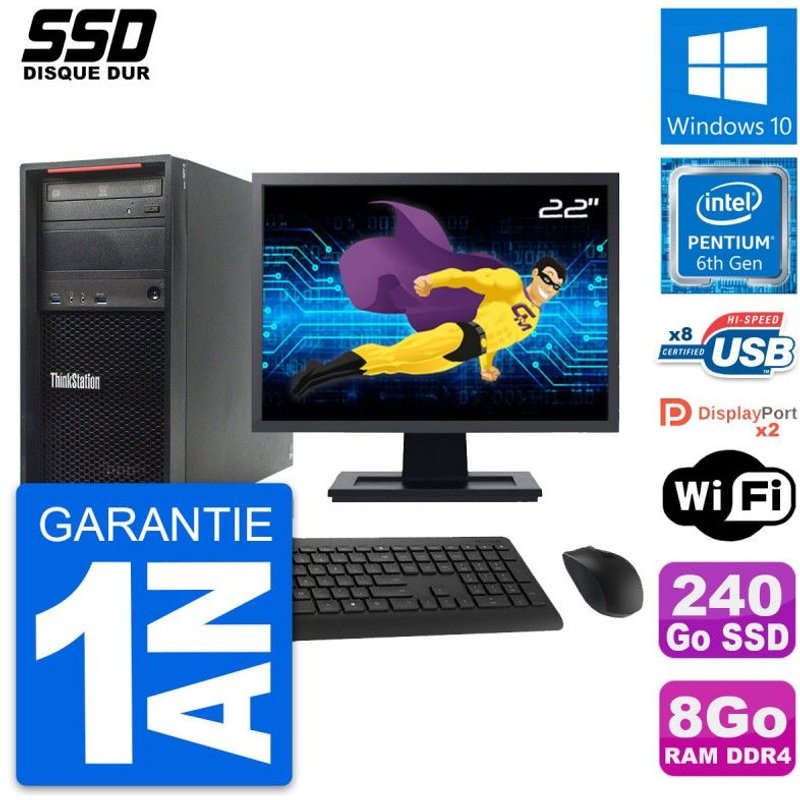 PC Tour Lenovo P310 MT Ecran 22" Intel G4400 RAM 8Go SSD 240Go Windows 10 Wifi