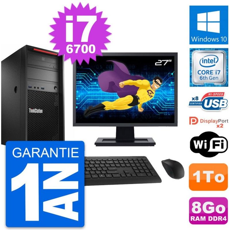 PC Tour Lenovo P310 MT Ecran 27" Core i7-6700 RAM 8Go Disque 1To Windows 10 Wifi