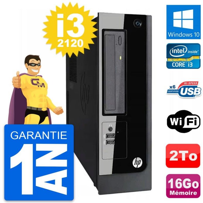PC HP Pro 3300 SFF Intel Core i3-2120 RAM 16Go Disque Dur 2To Windows 10 Wifi