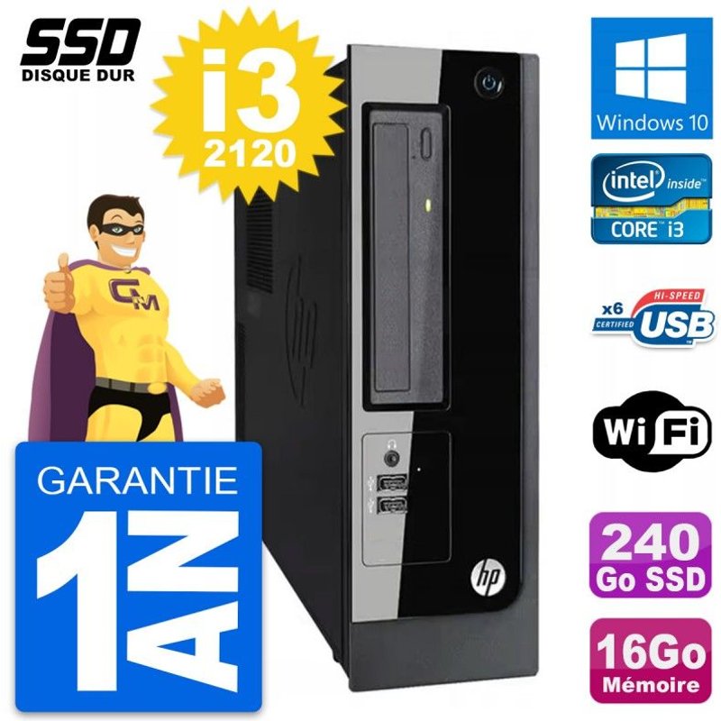 PC HP Pro 3300 SFF Intel Core i3-2120 RAM 16Go SSD 240Go Windows 10 Wifi