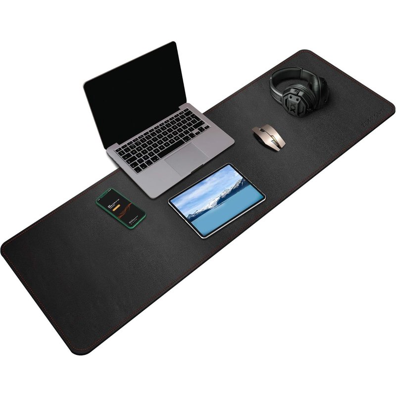 TEPPD-2XL Plus Long Tapis de Souris,sous-Mains en Cuir PU,imperméable Tapis de Souris Gaming(Noir, 120x40CM)