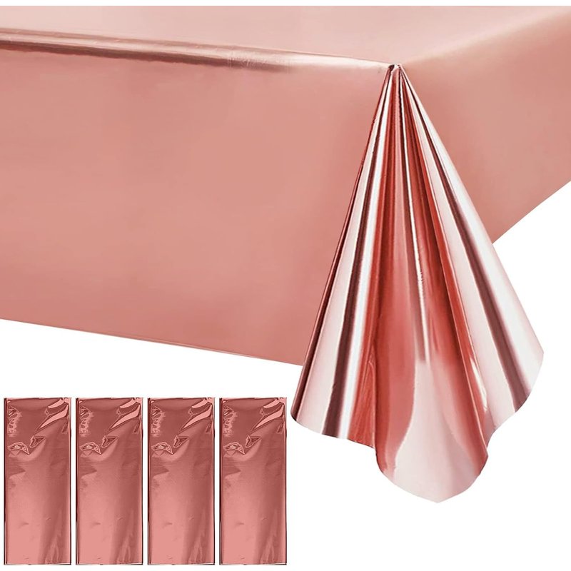 Sjzg-Lot De 4 Nappes De FĂȘte D'anniversaire - 137 X 274 Cm - En Film De Protection Anti-Taches - ImpermĂ©ables - Pour DĂ©coration De FĂȘte D'anniversaire, Barbecue, RĂ©union De Famille, Camping (Or Rose)