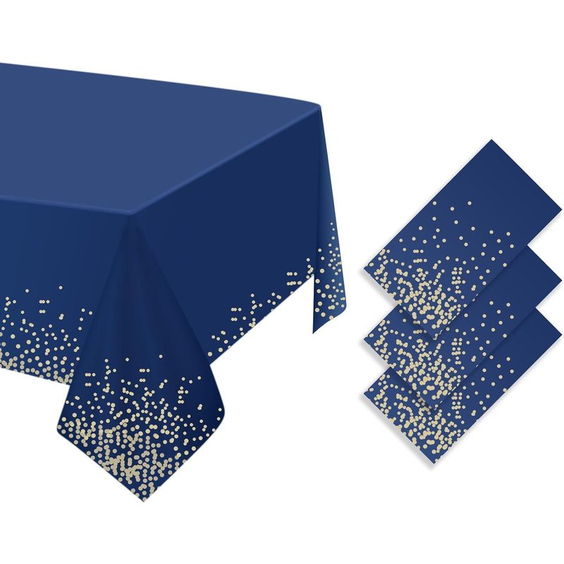 Sjzg-Lot De 3 Nappes De NoĂ«l Ă Pois Bleus Et DorĂ©s, 137,2 X 274,3 Cm, Jetables Et ImpermĂ©ables, Pour FĂȘte, Pique-Nique, DĂ©coration D'anniversaire