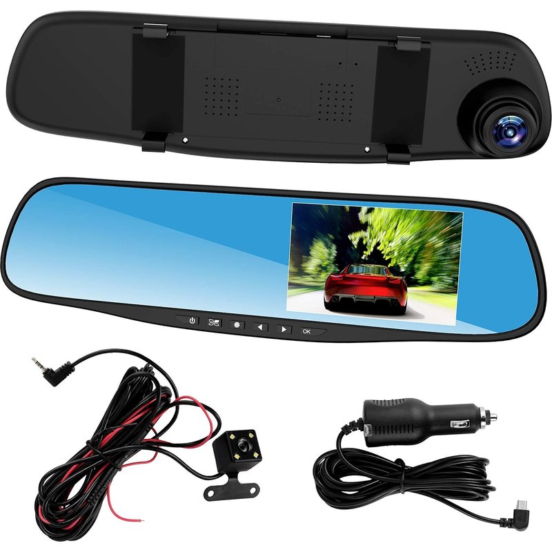Dash Cam,Full HD 1080P Car Mirror Recorder,4.3 Inch Dash Cam,Front and Rear View Dashboard Camera,Night Vision