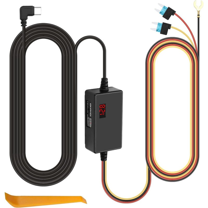 USB-C Dash Cam Wiring Kit with Type C LED Display Step-Down Cable 12V-24V to 5V Type C Support 24 Hour Parking Monitoring 3.2M