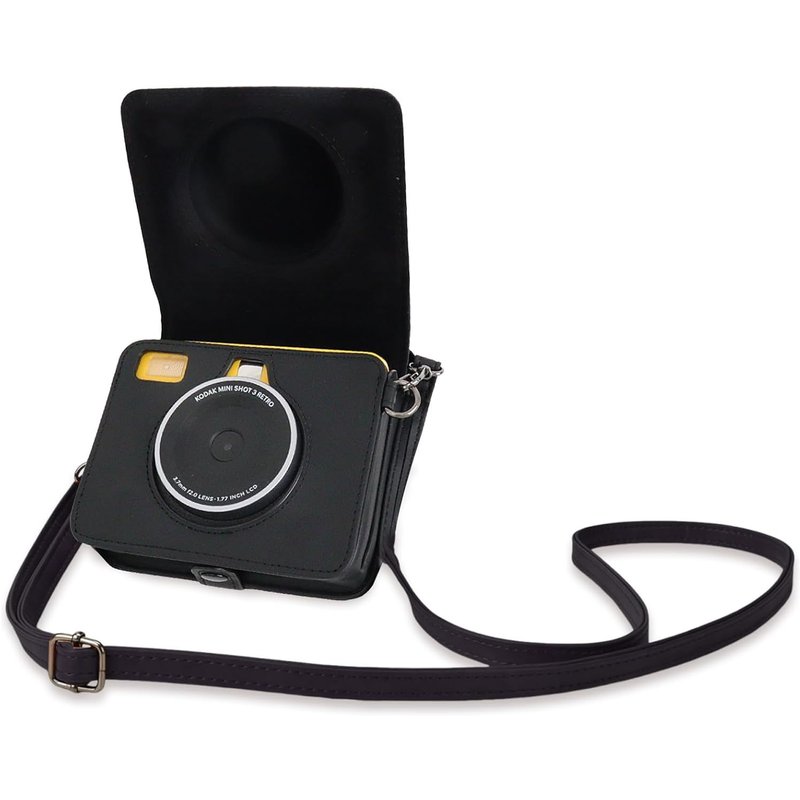 Kodak Mini Shot 3 Retro Case,PU Leather Protective Case for Kodak Mini Shot 3 Retro C300R 2 in 1 Camera/Instant Printer Portable with Shoulder Strap,Black-New Model,Reteo