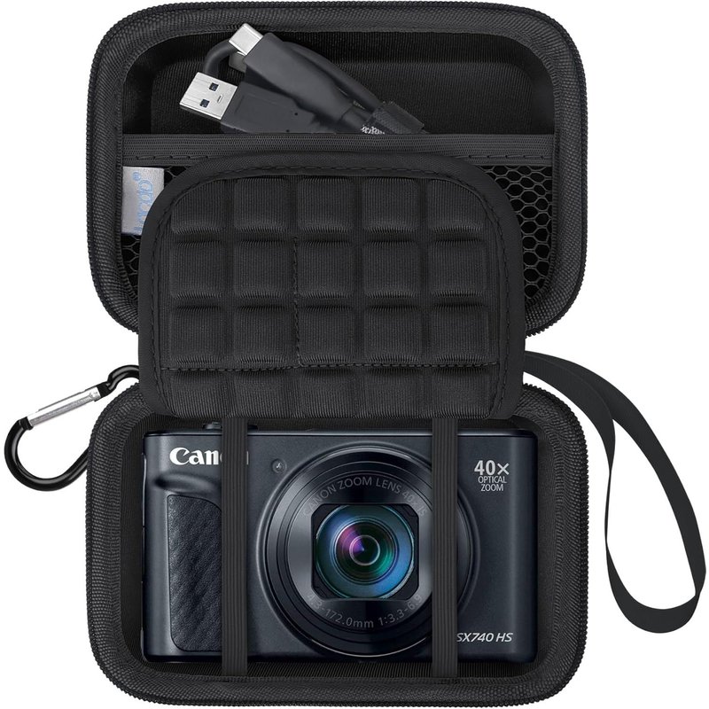 Camera Carrying Case for Canon PowerShot SX740/SX730/SX720/SX620 Digital Camera Protective Bag for Camera Batteries,Cable,Memory Card,Black+Black