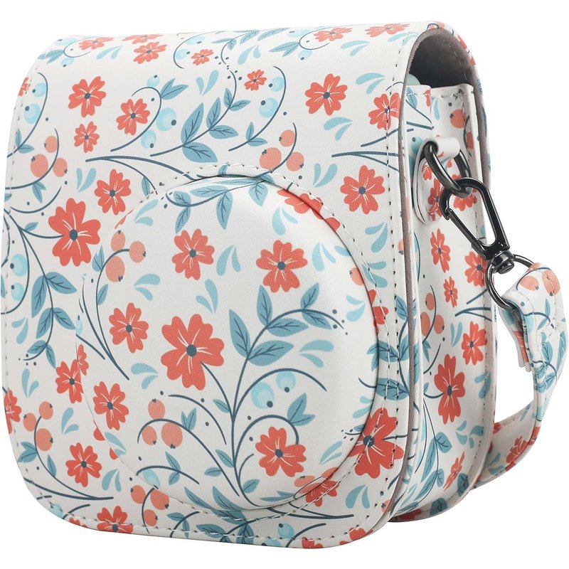 Compact PU Leather Camera Case for Fujifilm Instax Mini 11/9/8/8+,Red flowers,Instax Case