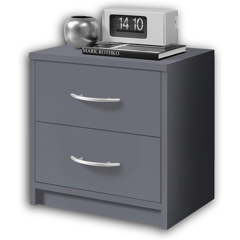 Table De Chevet, Gris Graphite, Table De Nuit Sobre Avec 2 Tiroirs, Convient Pour Tout Lit Et Toute Chambre, 39 X 39 X 28 Cm (L/H/P)