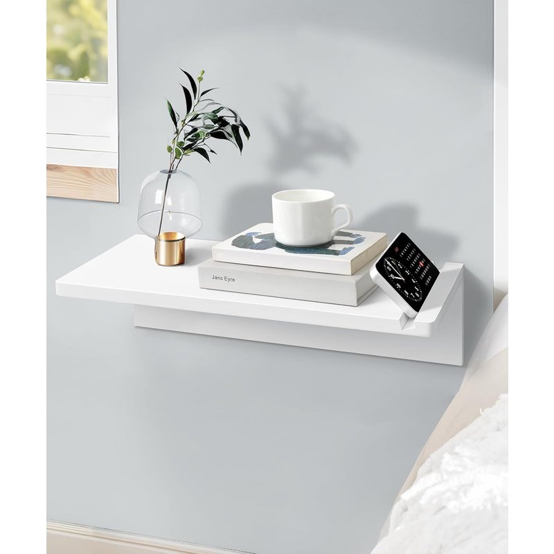 Chevet Blanc Support Mural Suspendu Moderne Avec Fente Pour Téléphone Portable Table De Chevet En Bois Massif Chambre À Coucher Petit Couloir Étroit Support Mural Chambre D'enfant 40cm