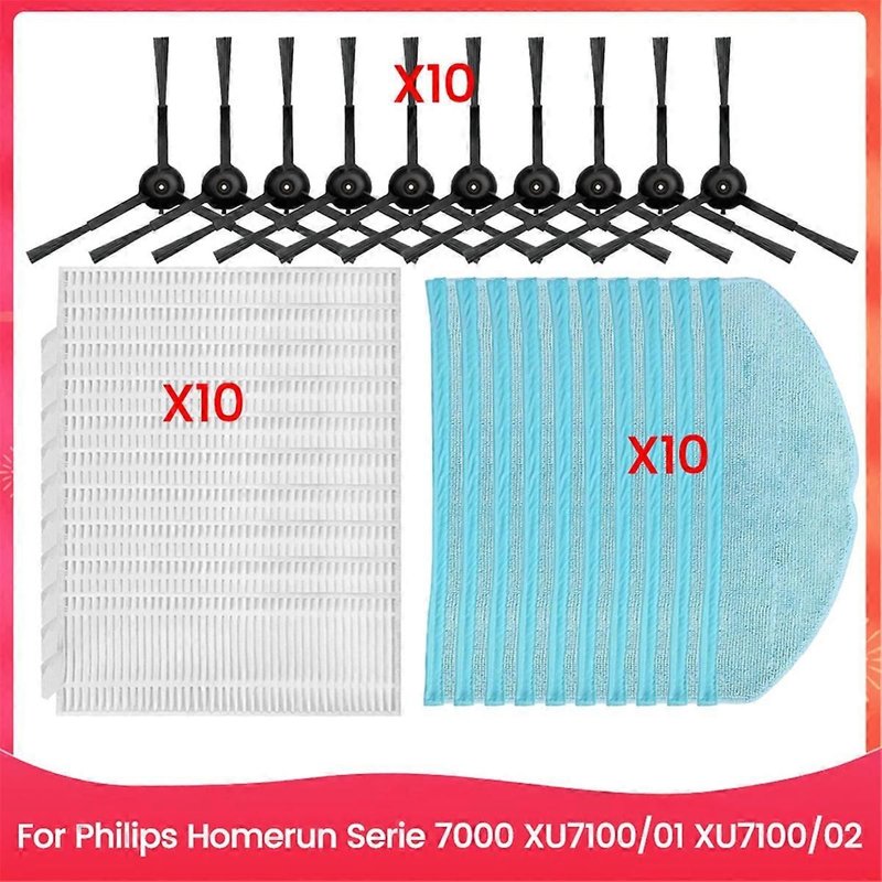 Pièces détachées pour Homerun Série 7000 XU7100/01 XU7100/02 Brosse latérale Filtre HEPA Chiffon de nettoyage pour climatiseur