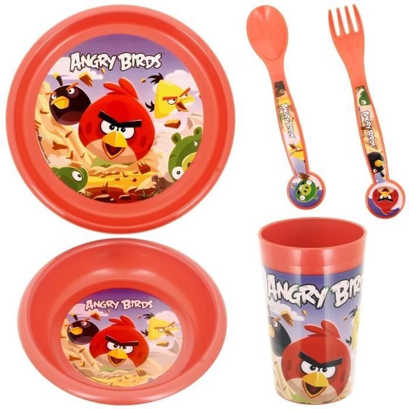 Set Repas Enfant 4 Pièces Licence Angry Birds Gobelet Assiette Bol Et Couverts