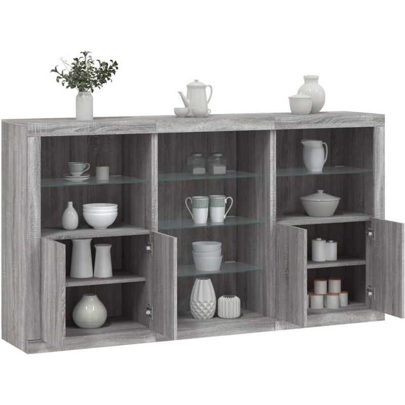 Vidaxl Buffet Avec Lumières Led Sonoma Gris 181,5x37x100 Cm