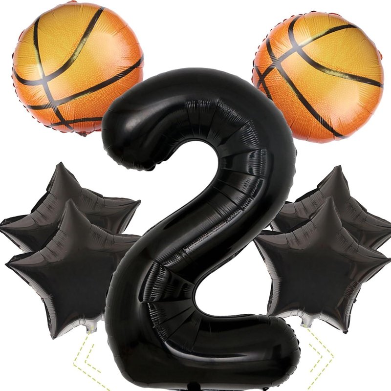 Sjzg-Balloon Anniversaire Basket 2 Ans,7pcs Décoration Anniversaire Basket Enfant,Décorations De Fête De Basket-Ball,Ballon Anniversaire 2 Ans,Décoration D'anniversaire Ballon Pour Enfant