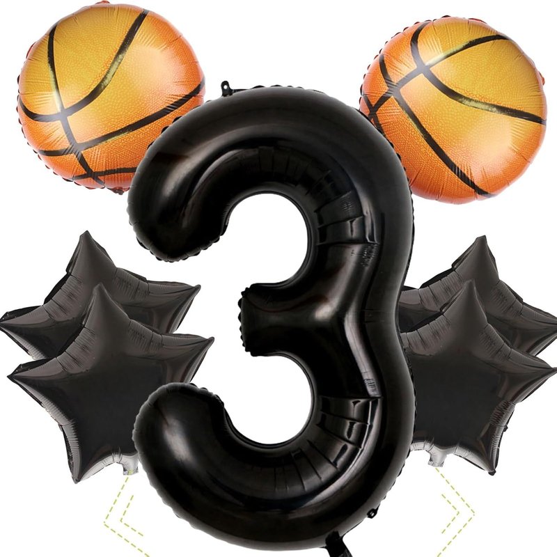 Sjzg-Balloon Anniversaire Basket 3 Ans,7pcs Décoration Anniversaire Basket Enfant,Décorations De Fête De Basket-Ball,Ballon Anniversaire 3 Ans,Décoration D'anniversaire Ballon Pour Enfant