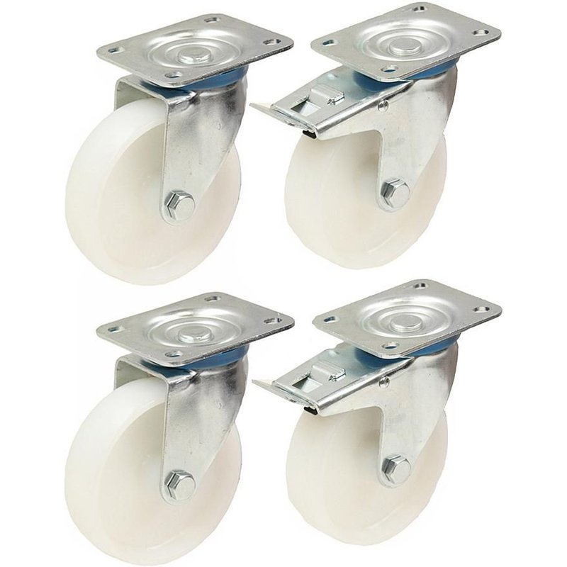 125mm 5" inch nylon castors heavy duty swivel & braked castors set 170kg each -