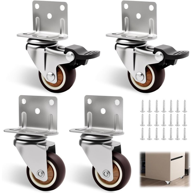 4 Pieces 32 Mm Small Swivel Casters,360 Deg Swivel Rubber Casters With Total Load Capacity 80 Kg,2 Brakes And 2 Without Brakes Caster Furniture For Coffee Table,Flower Stand