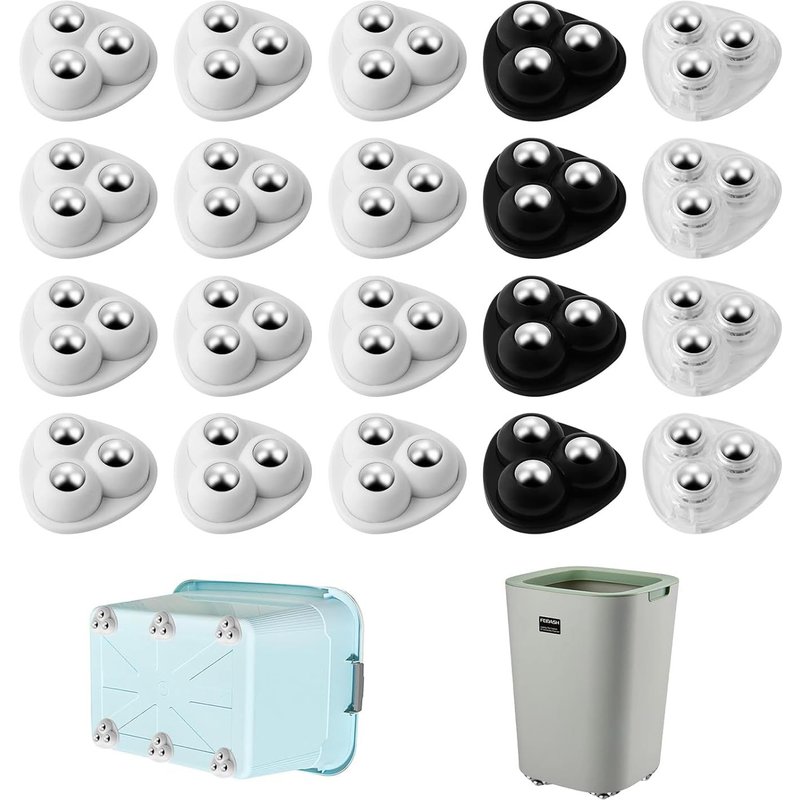 20 Pieces 360° Mini Universal Furniture Caster,3 Stainless Steel Balls Small Caster,3 Colours Mini Furniture Casters,With 20 Adhesive Glues,For Bin And Bedside Table