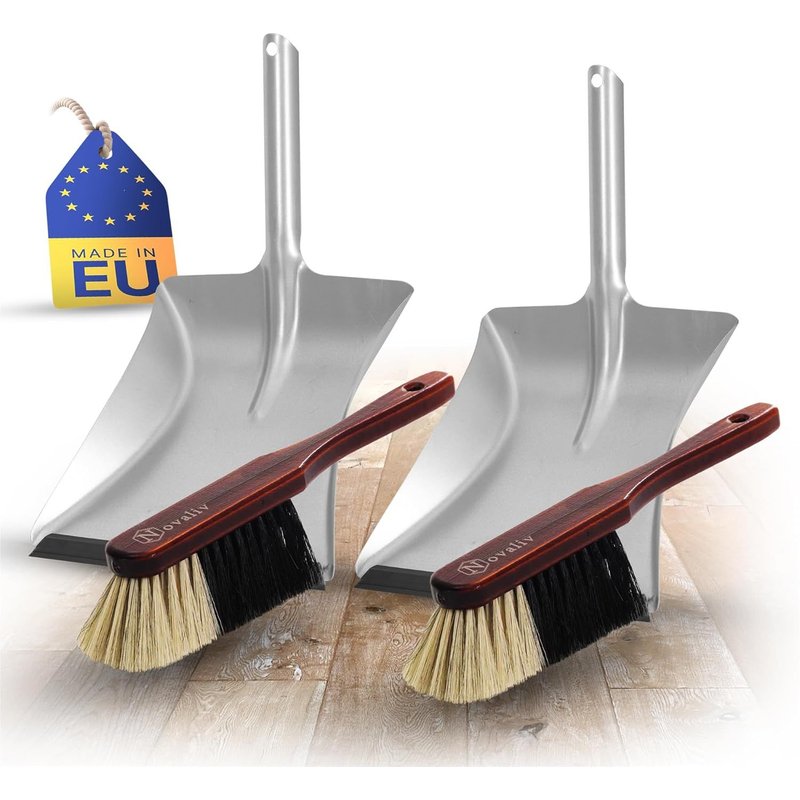 Set of 2 Broom Brushes I Horse Hair Mix I Dustpan with Rubber Lip I Wooden Brush I Dustpan and Dustpan Set