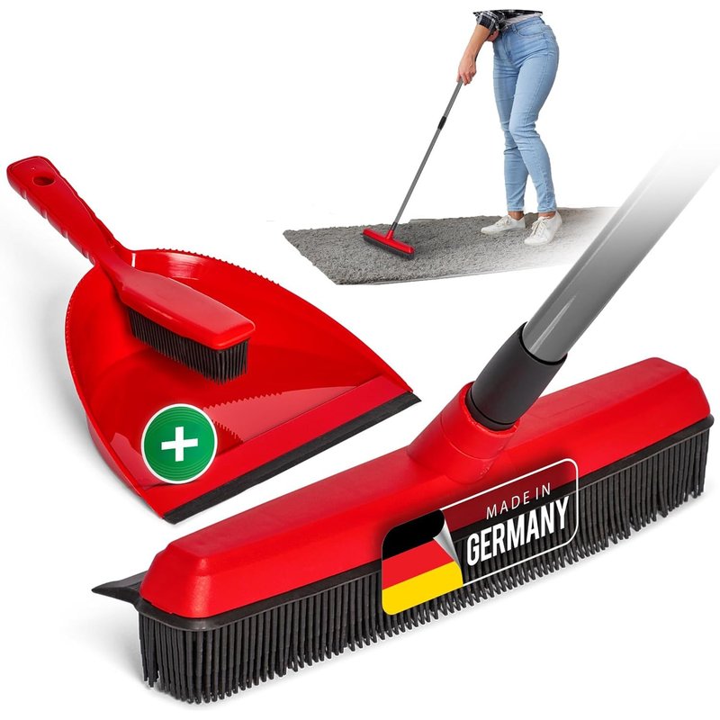 Set of rubber brushes with handle and brush-Red-Telescopic handle-Brush set