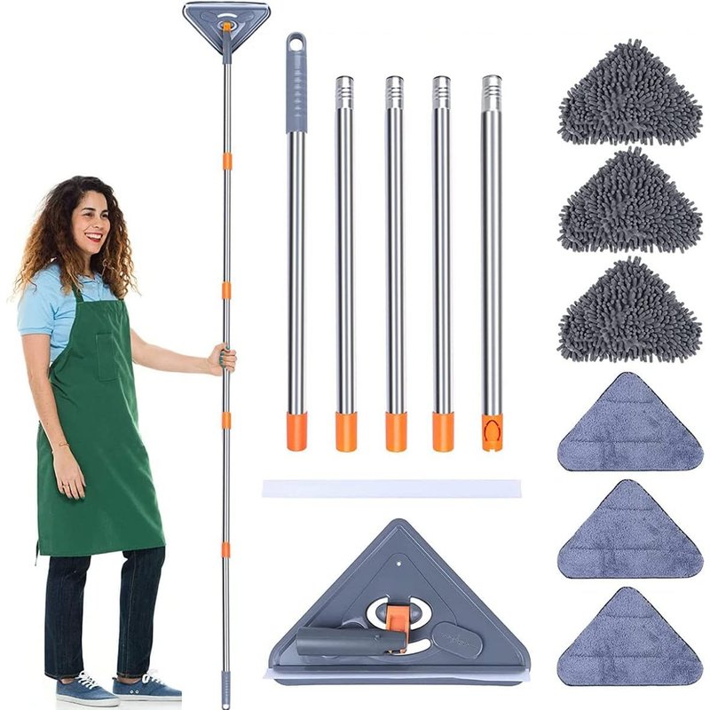 Adjustable 360 Rotating Cleaning Mop with Scraper,Adjustable Length up to 216 cm,Triangle Cleaning Mop for Windows,Floor