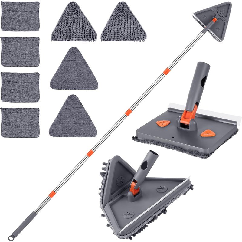 192cm Long Handled Mop for Walls and Skirting Boards with 2 Chenille Dusters and 6 Microfiber Pads for Painted Walls,Windows and Floors