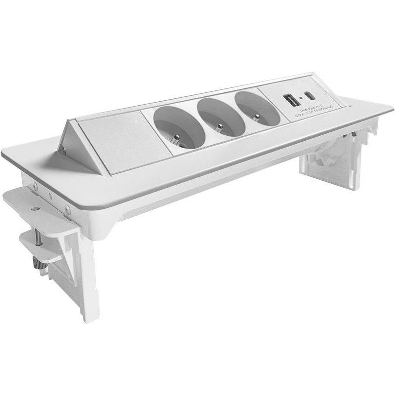 Bloc prises pivotant 3 Prises + ports 1 USB - 1 USB C - Blanc