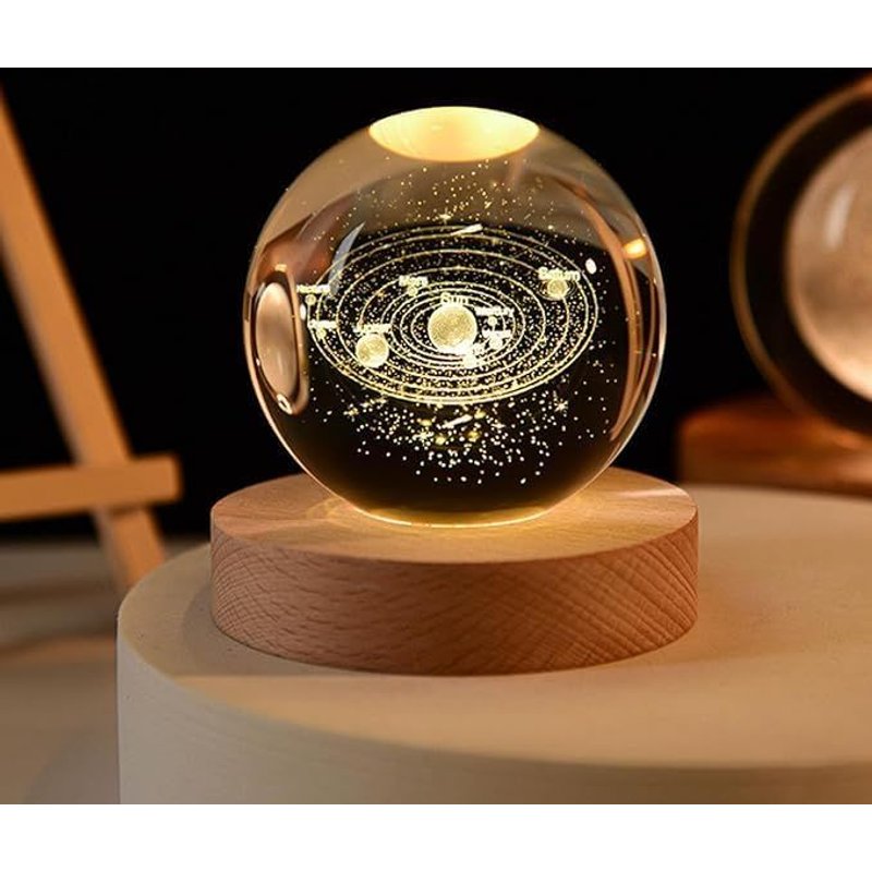 3d Lampe Boule De Cristal Sphere Lumineuse Veilleuses Pour Enfants Avec Base En Bois, Planete Lumière Ambiante - Veilleuse- Cadeau- Decoration Noel- Decoration Chambre