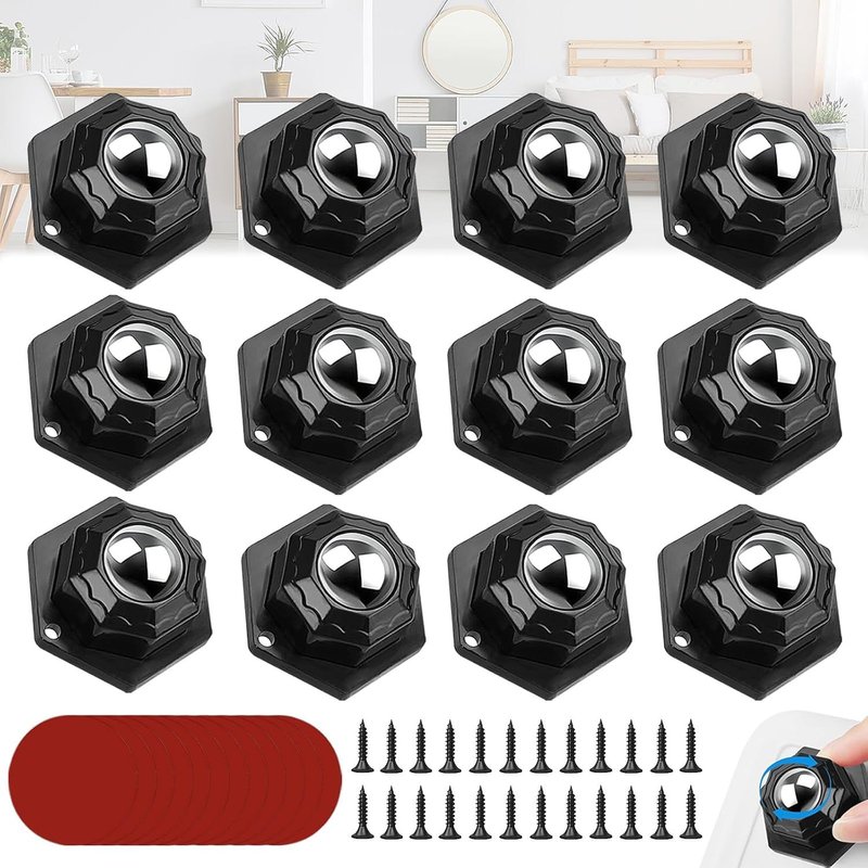 12 Pièces Petites Roulettes À Billes À 360 °,Petites Roulettes À Billes Pour Meubles,Mini Roulettes Auto-Adhésives,Pour Tables,Tables De Chevet,Poubelles,Boîtes(Noir,3,7 X 2,3 Cm)