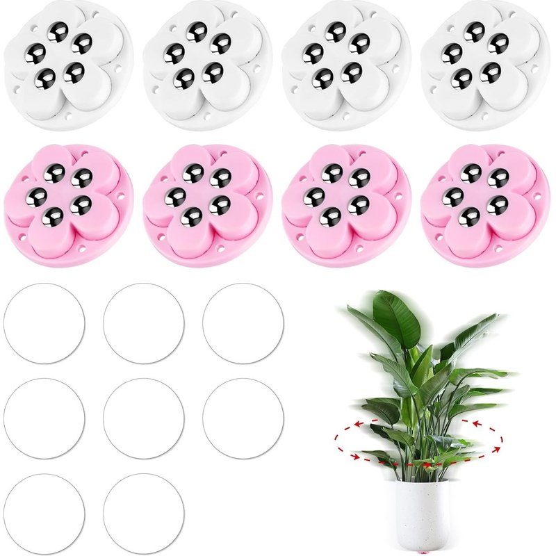8 Small Castors For Furniture 360° Self-Adhesive Mini Caster For Storage Boxes Bedside Tables Household Appliances Flower Pots Garbage Can (White,Pink)