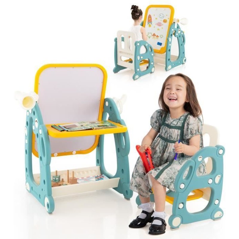 Chevalet D'art Magnétique Pour Enfants - Costway - 4 En 1 Avec Télescope, Table, Jeu D'anneaux - Bleu