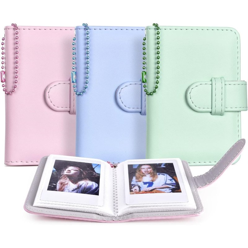 Mini albums photo 3 en 1 pour Instax Mini film (54 x 86 mm), album photo porte-clés 2 x 3 pour Fujifilm Instax Mini 12 11 9 8 7s 8+ 99 SE 50s 90 Film - Rose, vert, bleu