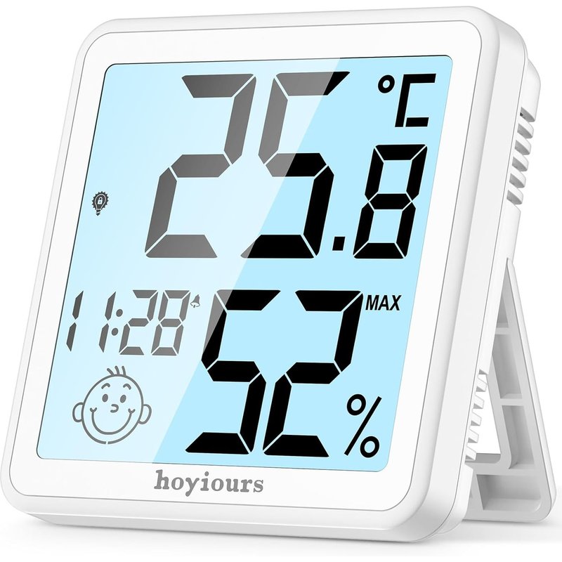 Thermomètre hygromètre intérieur, Thermo-hygromètre numérique grand écran LCD 3,4 pouces avec rétroéclairage tactile thermomètre d'ambiance pour la maison, le bureau, le jardin (blanc)
